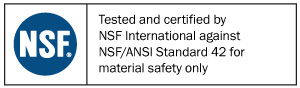 NSF Logo Tested and certified by NSF International against NSF/ANSI Standard 42 for material safety only.